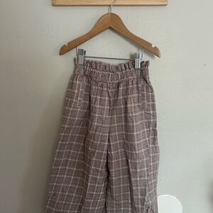 Janie & Jack High-Waist Wide Leg Plaid Pants — Brown & Cream 4yrs